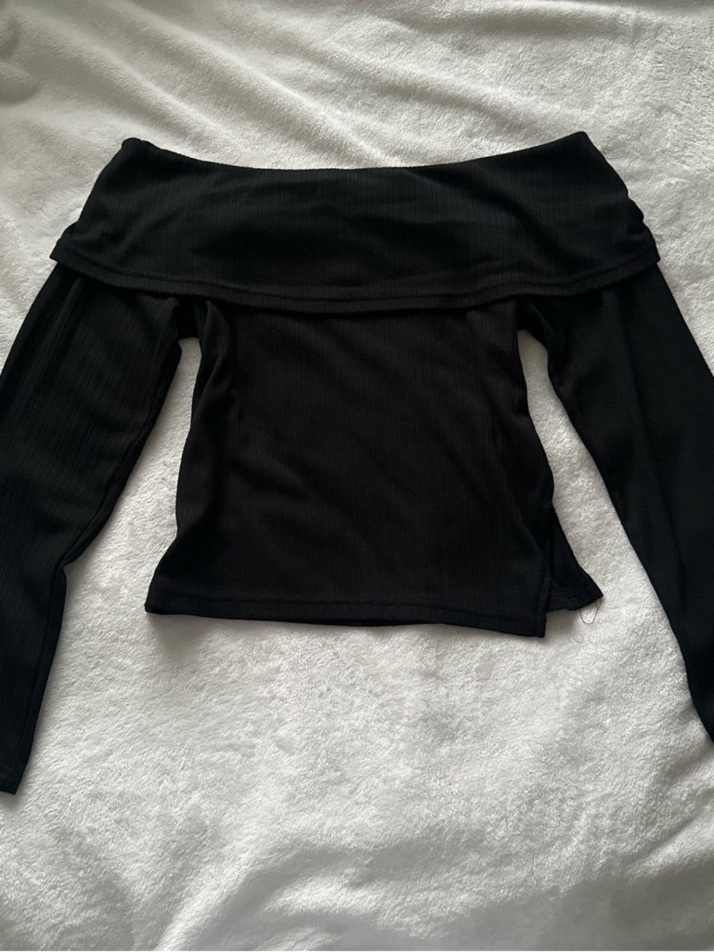 DAZY Off-Shoulder Ribbed Long Sleeve Top - Black